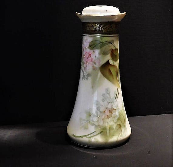 Antique Victorian Porcelain Sugar Shaker Muffineer Germany Art Nouveau Hand Painted Artist Signed Flower Floral Country Cottage Home Decor