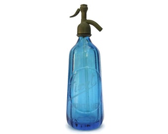 Antique Cobalt Blue Glass Seltzer Bottle. Antique Soda Siphon.