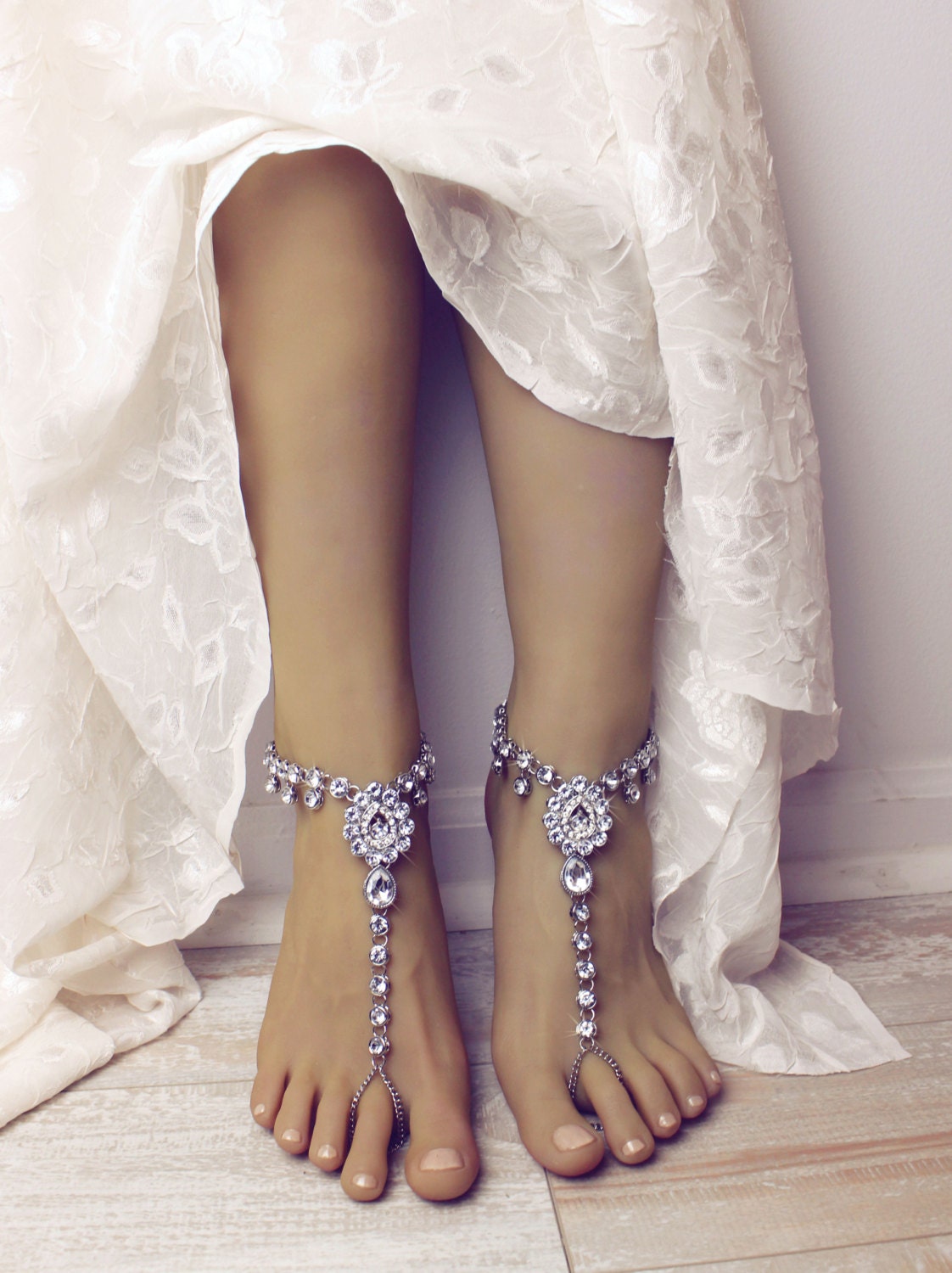 Sonia Barefoot Sandals Rhinestone Jewelry Boho Bride Sandals Bridal