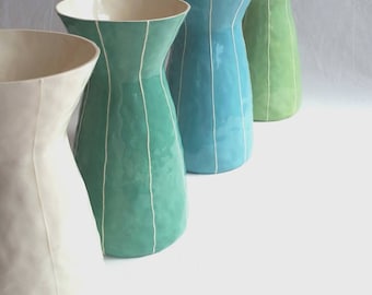 Tall ceramic vase. Wedding gift. Large vase. White vase. Blue vase. Green vase. Simple modern style pottery flower vase. Handmade by Kri Kri