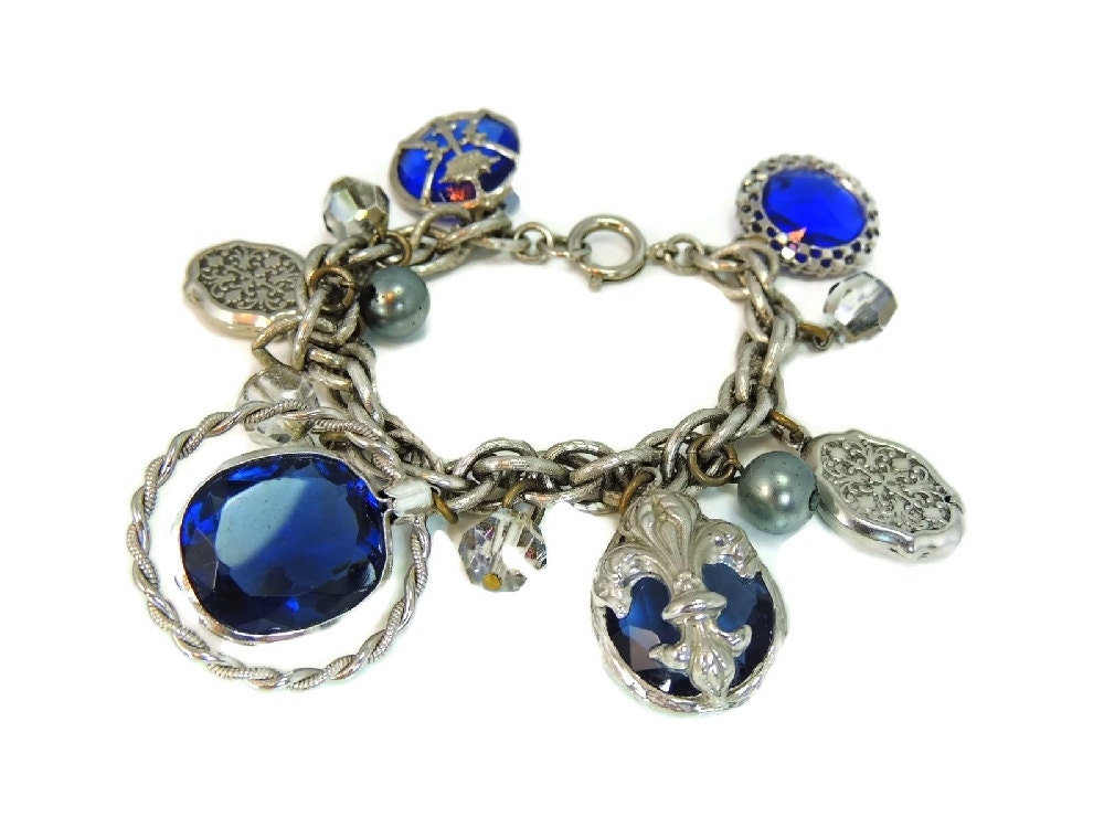 Chunky Accessocraft Blue Silver Charm Bracelet Renaissance