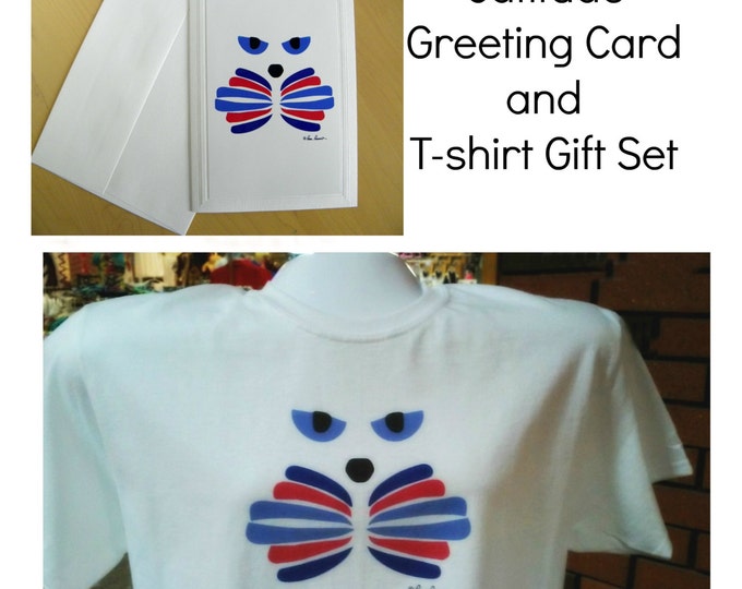 CAT LOVER Gift Set created for you by Pam Ponsart. It features a T-shirt AND coordinating Greeting Card in 4 Shirt Colors
