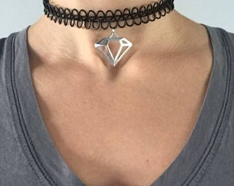 Black Wire Diamond Choker Necklace with Love Pendant \\ Choker Necklaces