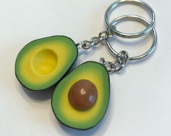 Avocado Halves Best Friends Key Chains, Polymer Clay Food Accessories, BFF, Friendship Key Chains
