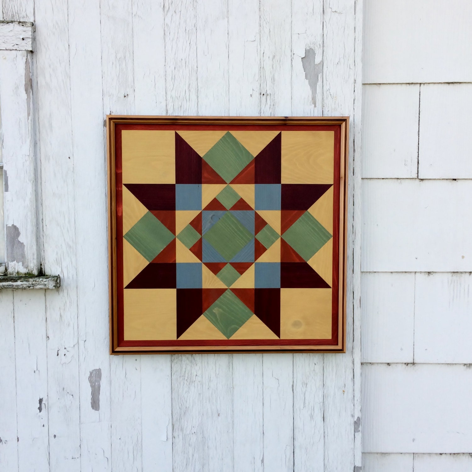 Handmade Wood Mosaic Barn Quilt Wall Hanging Country Rustic