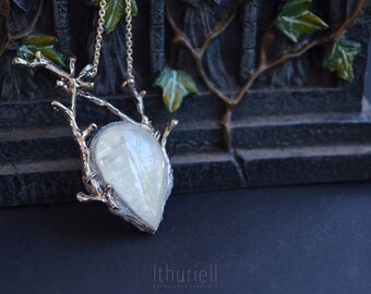 Moonstone Pendant - Winter's Heart, Silver Branches, Elven Necklace, Mermaid, Gift for Her, Witchy Choker, Faerie, Wiccan Amulet
