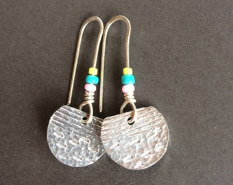Small half moon handmade earrings with mixed beads