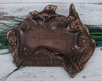 Vintage Copper Australia Souvenir Ashtray, Metal Australia Shaped Catchall, Vintage Souvenir Coin Dish, Collectible Souvenirs, Tobacciana