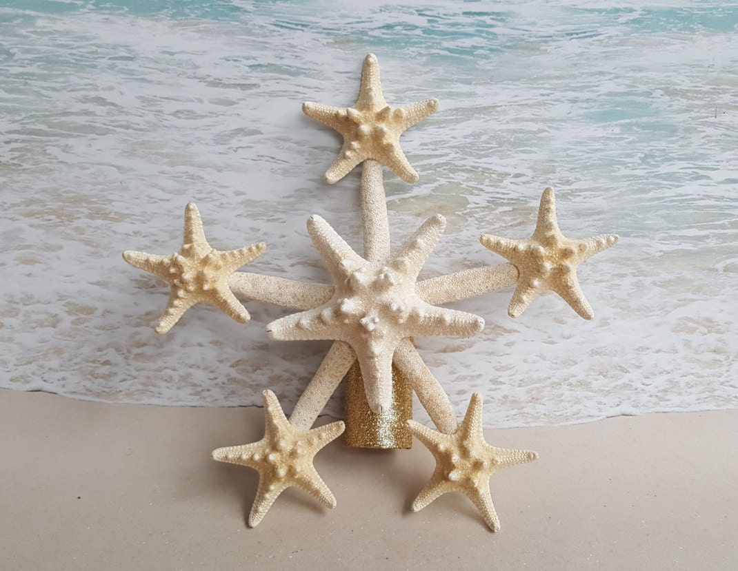 Starfish Tree Topper Natural Gold or Silver Glitter Rustic