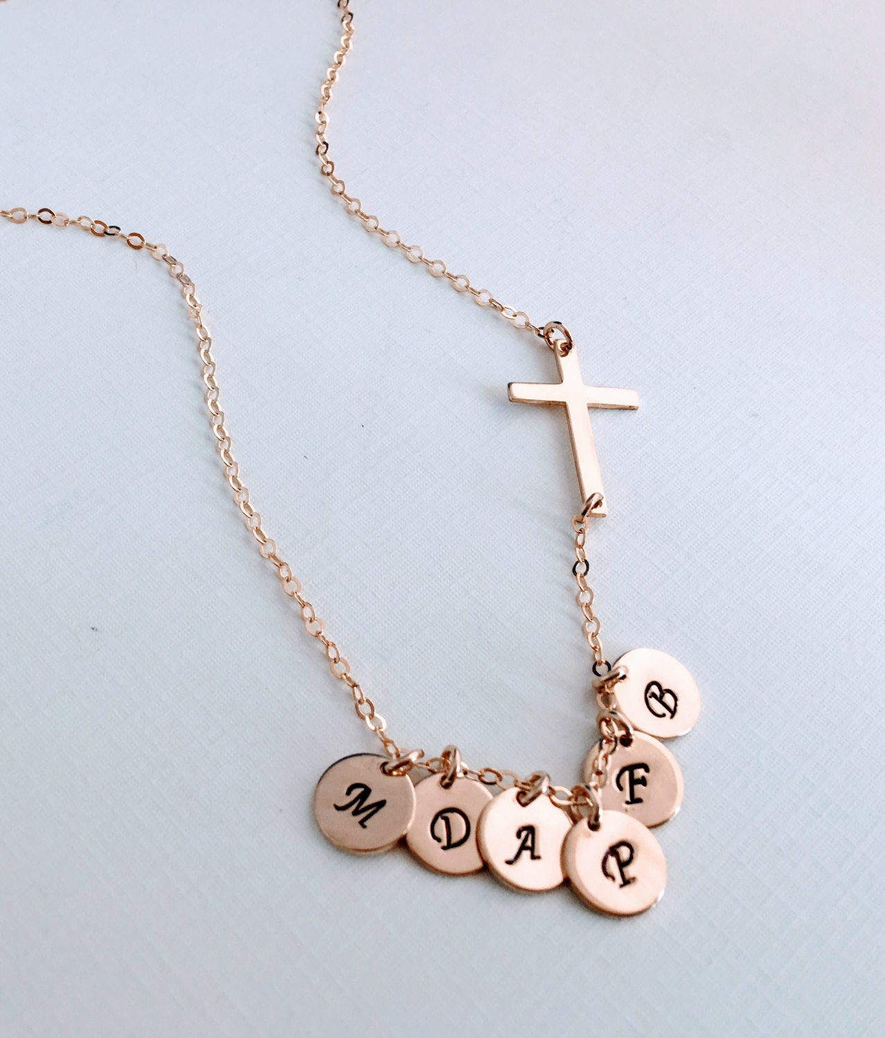 Personalized Sideways cross necklace, initial necklace, monogram necklace, hand stamped Initial, catholic blessed necklace, horizontal cross