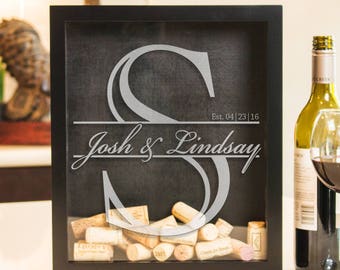 unity sand shadow box, alternative wedding guest book, Wine cork holder shadow box, Wedding gifts, gift for wife, personalized, monogram