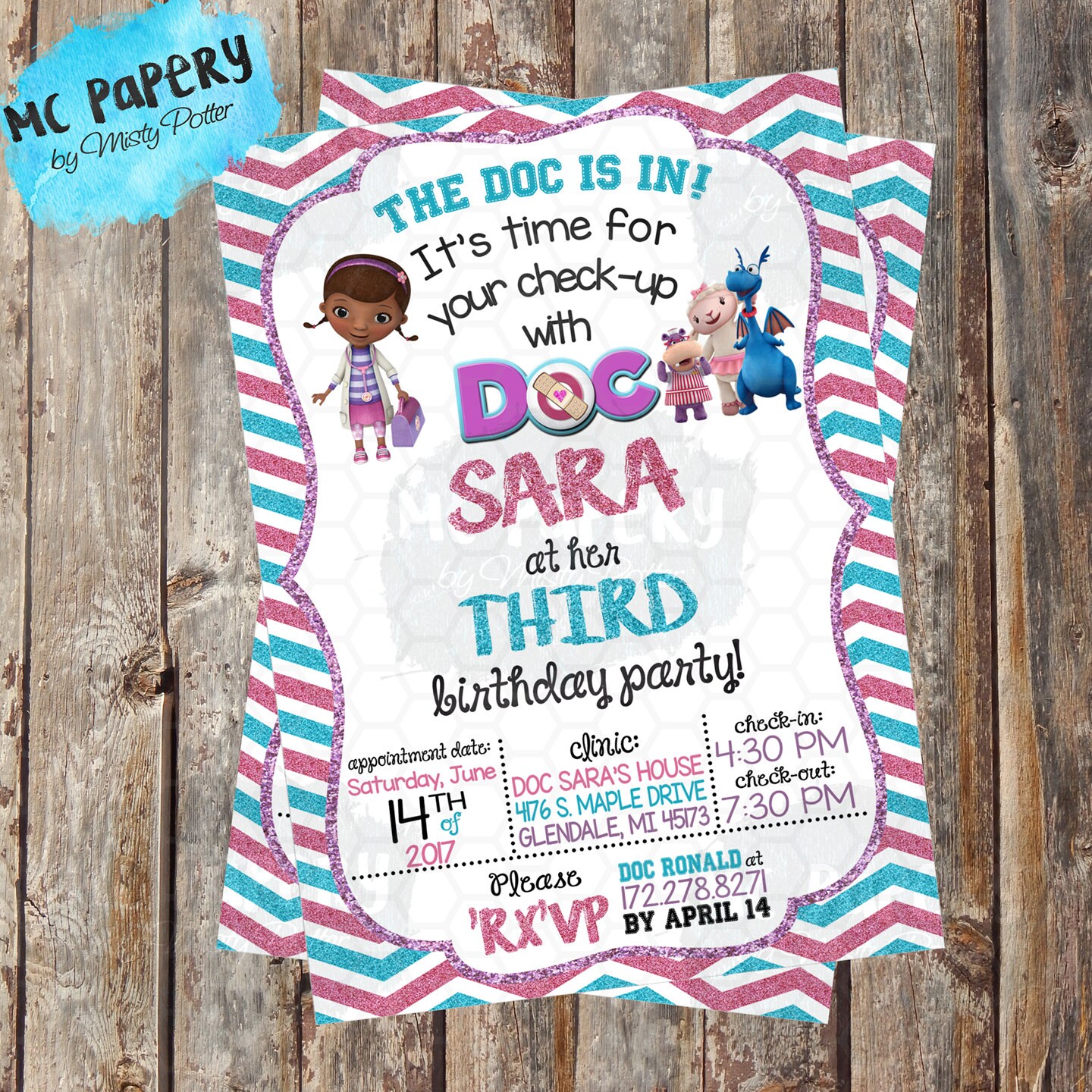 Doc McStuffins Printable Birthday Invitation YOU PRINT