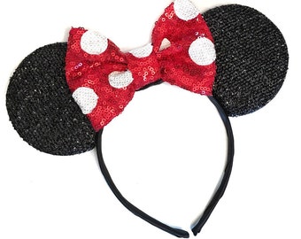 Red Polka Dot Minnie Ears - Minnie Mouse Headband - Mickey Ears - Sparkly Mickey Ears Headband - Sparkle Mouse Ears - Sparkle Minnie Ears -