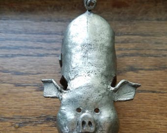 Vintage pewter pig bell signed W. Gerard
