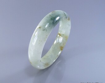 Authentic Jade jadeite (Grade A) Natural Bangle Fei Cui 翡翠 green & Brown with spot light green. hand carved block 53mm JB425