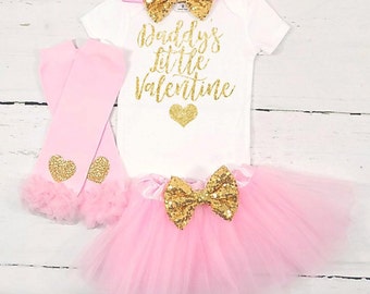 daddys little valentine daddys valentine girls valentine outfit baby girl valentine outfit pink and gold valentine outfit daddys girl outfit