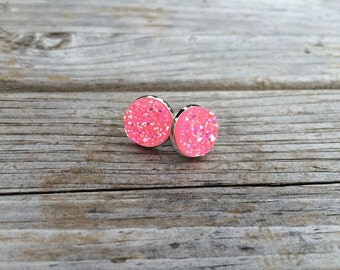 Light Pink Druzy Earrings, Faux Druzy Earrings, Bridal Druzy, Stud Earrings, Silver Studs, Valentines earrings