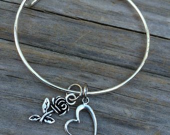 Rose Heart bracelet, Rose Bracelet, Bridesmaid Bracelet, Mother of the Bride Bracelet, Mother of the Groom bracelet, Wedding bracelet