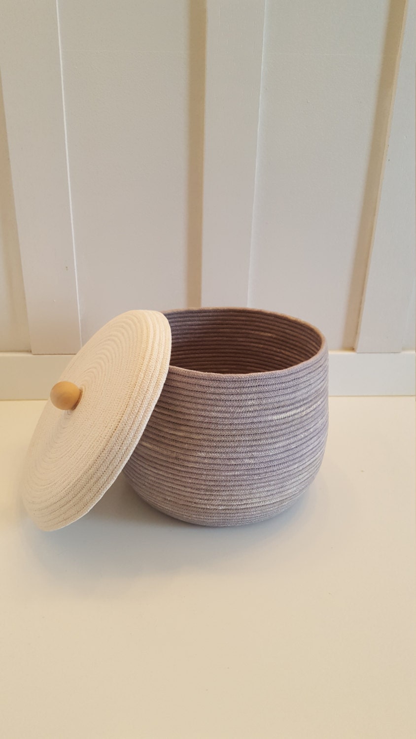 Gray Rope Basket with Lid