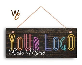Company Sign, Place Your Logo on Sign, Personalized 6"x14" Sign, Promote Business or Boutique, Rustic Dark Wood Style 4b, Made To Order