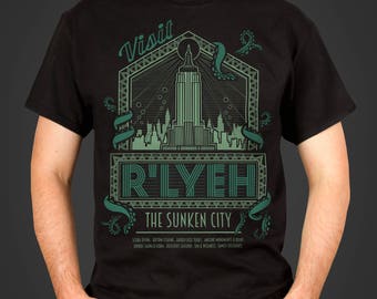 Rlyeh - A Call of Cthulhu inspired Men's horror themed t-shirt, screen printed by hand