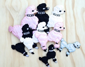 Damia's Family of Iron on Satin Plush Poodles Available in Three Sizes- Black, White, Baby Pink and Baby Blue