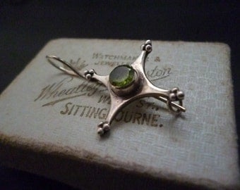 Unique sterling silver and Peridot brooch - Vintage - 925 - 1.75" x 0.9"