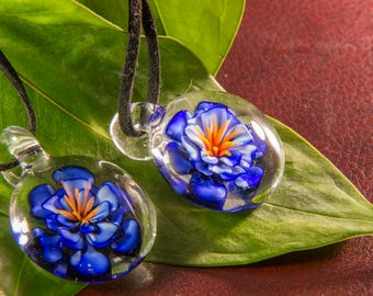 Lampwork Pendant - Flower Glass Bead - Glass Flower Necklace - Bridesmaid Gift Pendant - Glass Jewelry - Anniversary Jewelry - Borosilicate