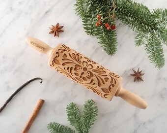 ROSEMALING (NORWEGIAN folk) - MINI embossed, engraved rolling pin for cookies - perfect gift idea
