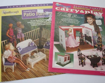 Plastic Canvas Patterns, 11.5", Barbie /Fashion Doll Furniture, Carry Play Dining Room, Patio Furnishings, Needlecraft Shop 943746, 923718