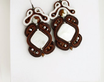 Statement earrings Wife gifts|For|girlfriend Soutache jewelry Mother day gifts Gemstone earrings Brown bead earrings Natural stone earrings