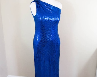 80s Blue Sequin Dress - M/L - Vintage Sequin Dress - Formal Dress - Vintage Prom Dress - 80s Prom Dress - Party Dress - Sequin Maxi Dress