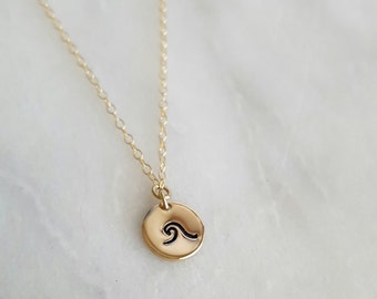 Gold Filled Mini Wave Necklace | Nature Jewelry | Hand Stamped Jewelry | Beach Charm | Ocean Necklace | Boho Jewelry | Beach Wedding Jewelry
