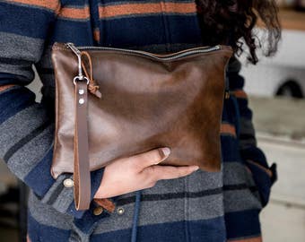 Leather Zipper Clutch/ Leather Clutch Bag/ Leather Bag/ Travel Organizer/ Cord Organizer