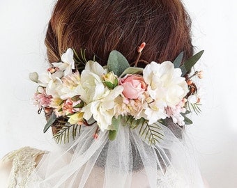 bridal hair piece, bridal headpiece, floral headpiece, floral hair comb, blush wedding, flower crown wedding, bridal hair clip, ivory flower
