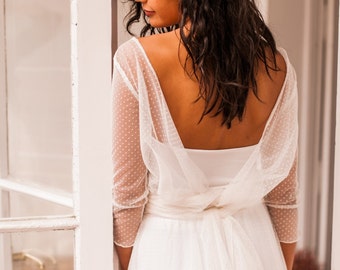 Bridal shrug, sheer bridal shrug, long sleeve bridal shrug, sheer wedding top, swiss dot bridal shrug, wedding bolero, sheer bridal shrug