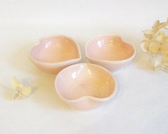 Heart Bowls - Actual Set of 3, Handmade, Shades of Pink - 3 inch diameter - Valentine Gift -- Mothers Day Gift