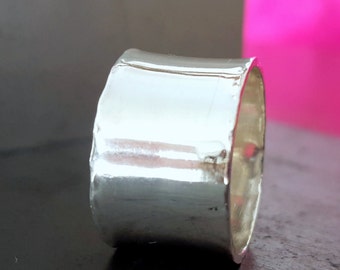 Wide Silver Band Ring, Shiny Flat Wide Band Ring, Statement Ring, 13mm, 1/2 Inch Wide Ring, Handmade, Silver Jewelry, Venexia Jewelry