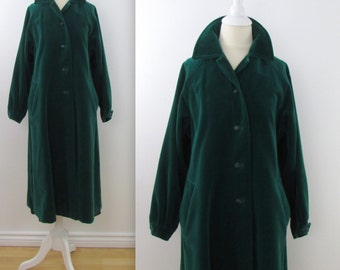 70s Velvet Swing Coat in Emerald Green - Vintage 1970s Lou Ritchie 3/4 A Line Coat in Medium Large