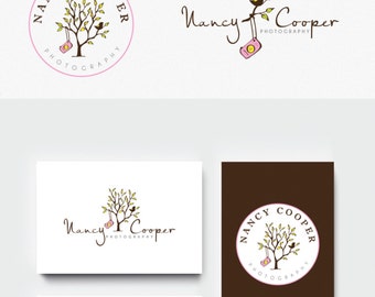 Logo + businesscard package - A Camera and a Bird -Premade Photography , Elegant whimsical design TREE camera branding kit children Logo