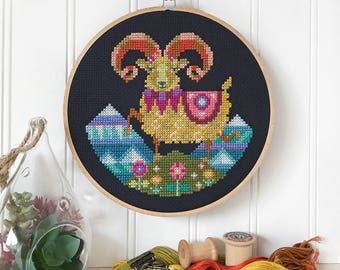 Aries - zodiac sign - Satsuma Street modern cross stitch pattern PDF - Instant download