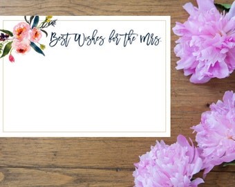 Printable Bridal Shower Advice Card, Best Wishes for the Mrs, Advice Card, Instant Download, Floral, Navy, Bridal Shower Games, Template