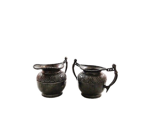 ANTIQUE Embossed Design Silver Cream and Sugar Set / Antique New York Silver / L'Allemand Silver Made in the USA / Embossed Silver Creamer