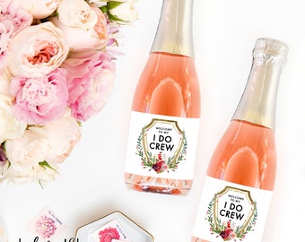 Set of "I Do Crew" Mini Champagne Labels: Bridesmaid Proposal Box, Will You Be My Bridesmaid Idea, Bride Squad, Bride Tribe, Mini Wine Label