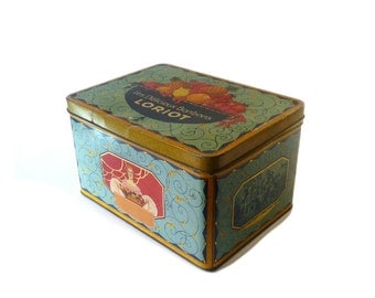 Vintage Adverting Tin Box Loriot Candy Tin Box 1950s Lithographed Tin Box Kitchen Decor Collectibles Tin