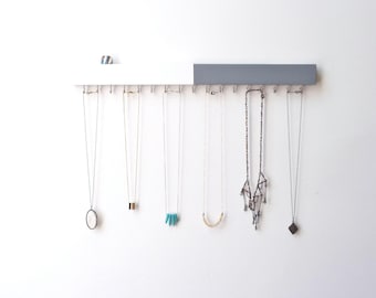Jewelry Organizer Wall - Modern Wall Decor - Jewelry Display - Minimalist Decor - Jewelry Storage - Grey - White - Necklace Holder