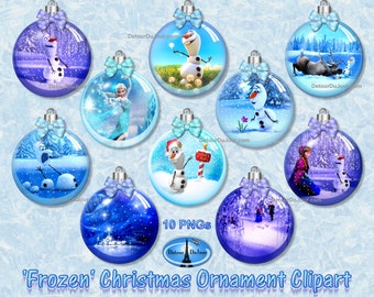 10 FROZEN Clipart Ornaments, Olaf Christmas Ornament Clipart, Frozen Party, Christmas Ornaments, Digital Snow Globe Designs, Olaf Ornaments