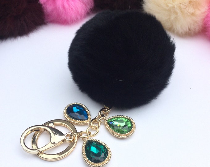 DIY Make Your Own Real Genuine Rabbit fur pom pom keychain puff ball charm keyring