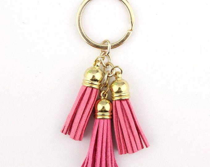 Pink Tassel keychain, clip on tassel, clip on bag charm, tassel charm with lobster clasp, swivel tassel keychain 3 piece tassel fri