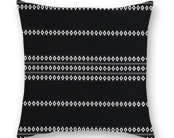 Black and white pillow cover. Beautiful Boho pillow made from a woven, black and white striped 100% indian Cotton.